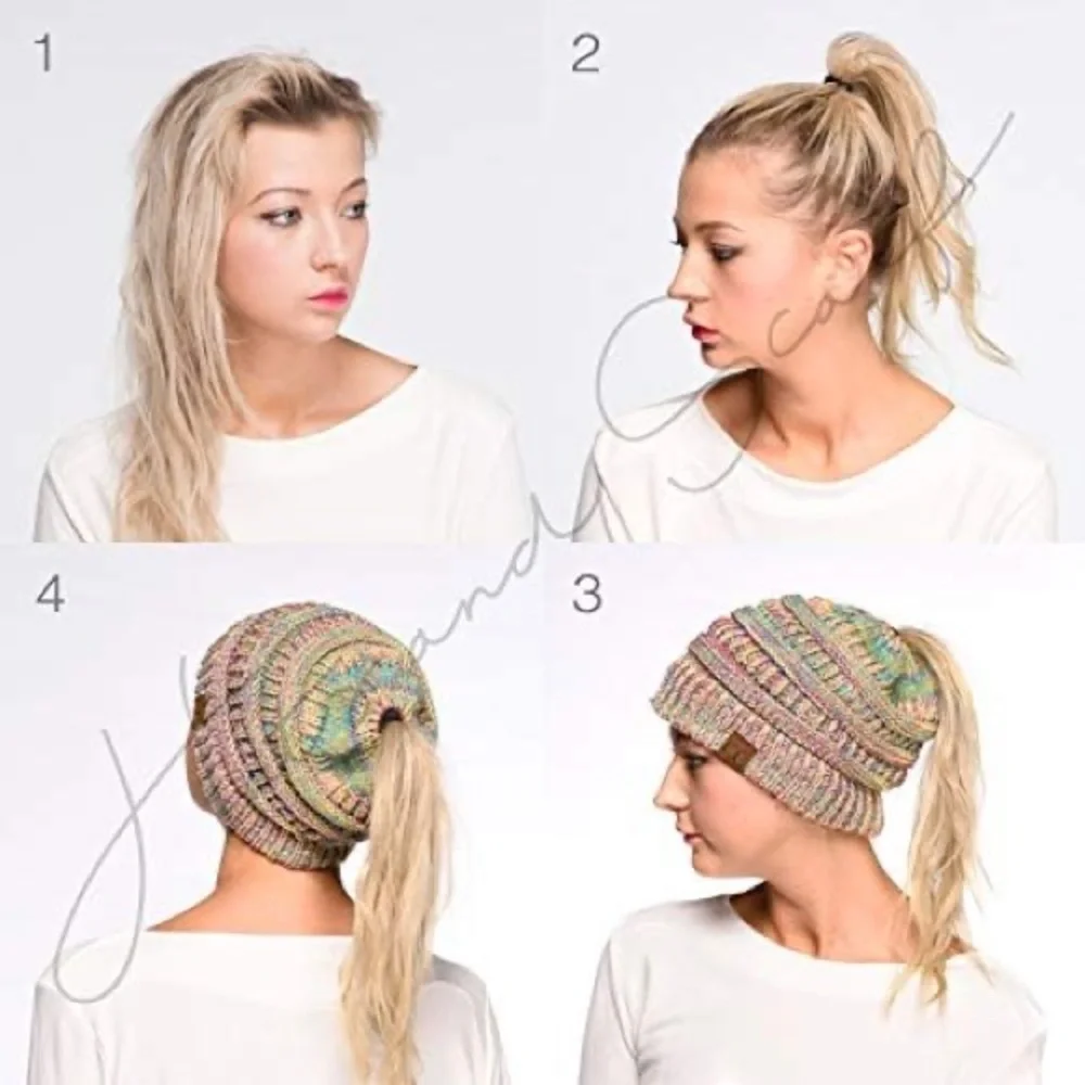 KNITTED BEANIE Ribbed Confetti Knit Beanie Tail Hat for‎ Adult (MB-33)
